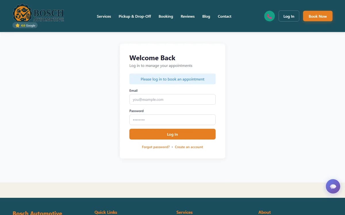 Bosch Automotive online booking flow