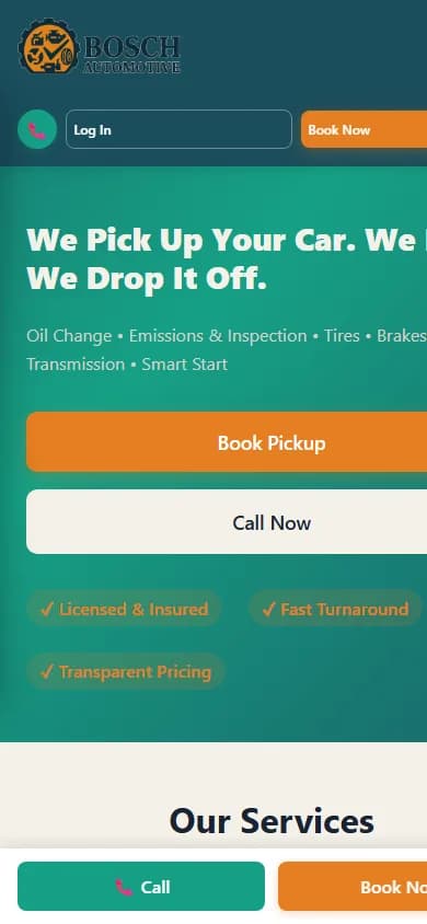 Bosch Automotive home page on a phone