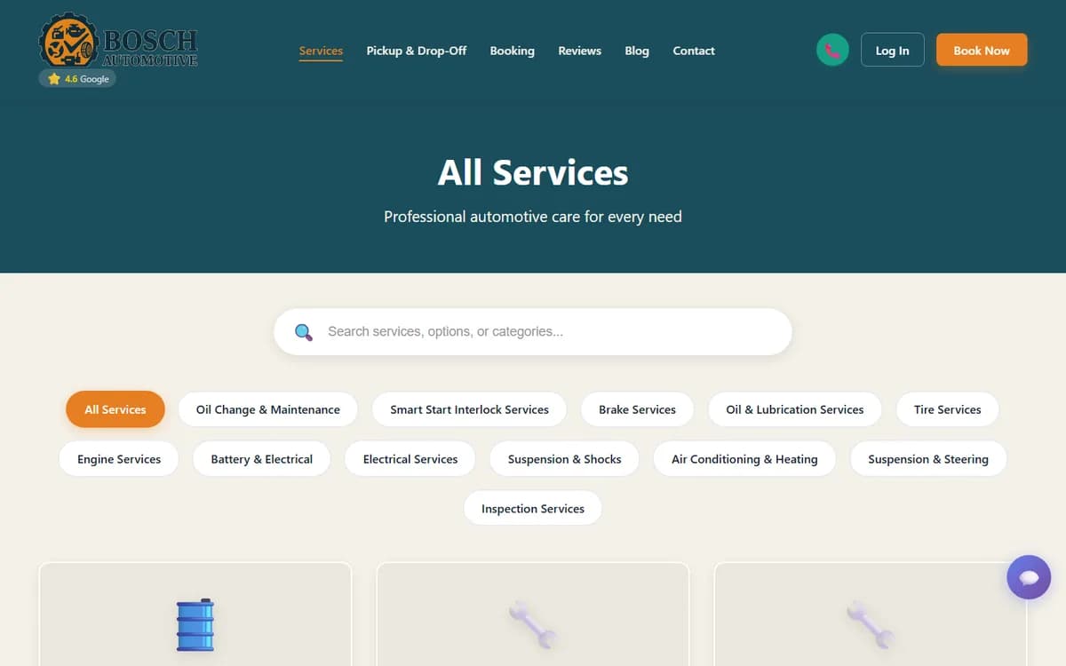 Bosch Automotive services page