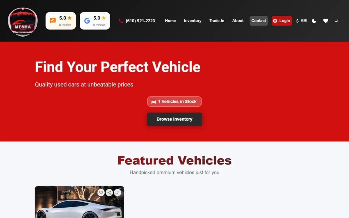 Mesha Auto home page